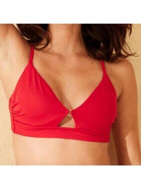 Shade & Shore 36C Longline Ring Detail Underwire Bikini Top - Red NEW